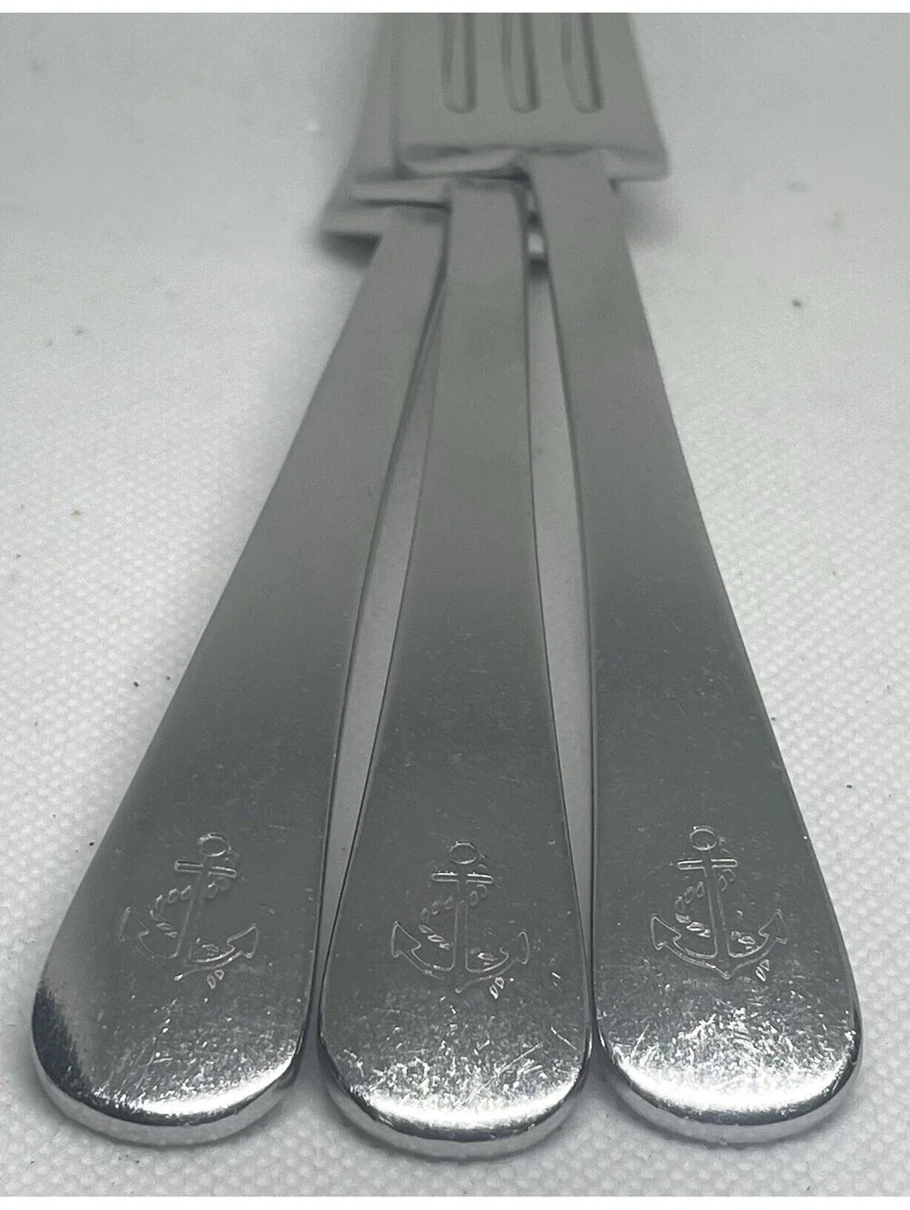 (3) Ralph Lauren 1998 BOATHOUSE Stainless Anchor Dinner Fork Lot ~ 7 7/8”
